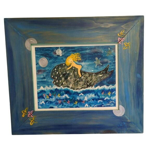 Mermaid Art Print Set Blue Ocean Coastal Decor Signed SenoraQ Mexico Framed - Picture 9 of 15
